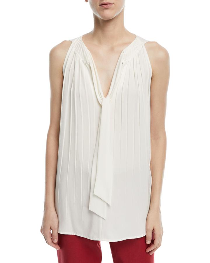 Sleeveless Tie-front Plisse Blouse