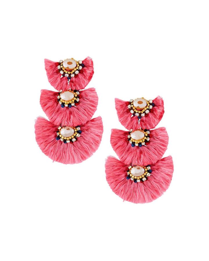 Triple-drop Fringe Earrings, Pink