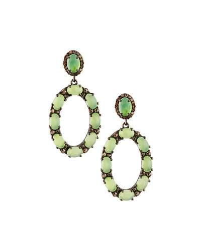 Oval Chrysoprase & Diamond Drop Earrings