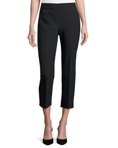 Side-zip Flat-front Capri Pants, Black
