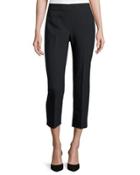 Side-zip Flat-front Capri Pants, Black