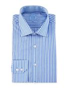 Striped Long-sleeve Dress Shirt, Blue/white