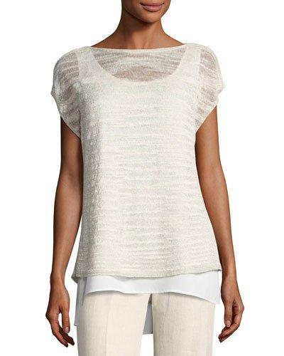 Short-sleeve Glistening Linen-blend