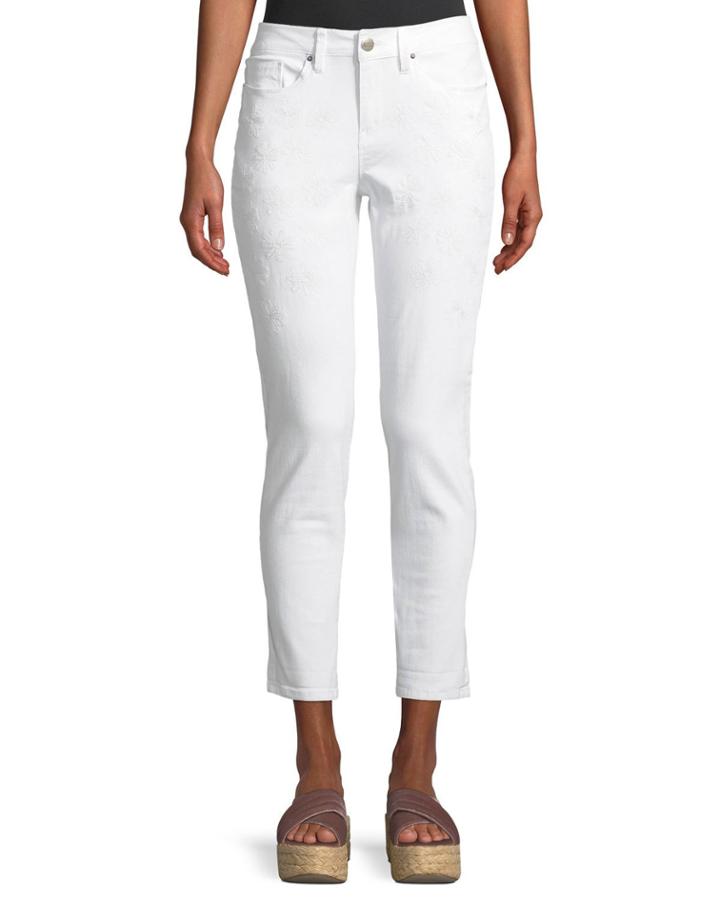 Mid-rise Tonal-embroidered Straight-leg Cropped Jeans