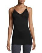 Skimming Mesh-inset Seamless Tank, Black