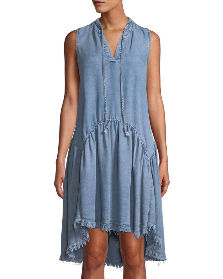 Tie-neck High-low Chambray Dress