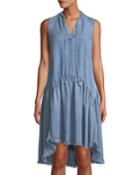 Tie-neck High-low Chambray Dress