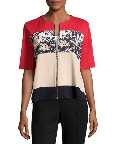 Zip-front Short-sleeve Knit Jacket,