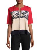 Zip-front Short-sleeve Knit Jacket,