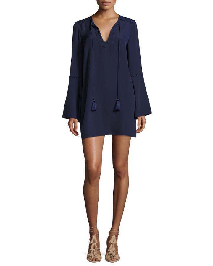 Adair Bell-sleeve Short Dress, Navy