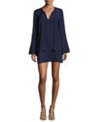 Adair Bell-sleeve Short Dress, Navy