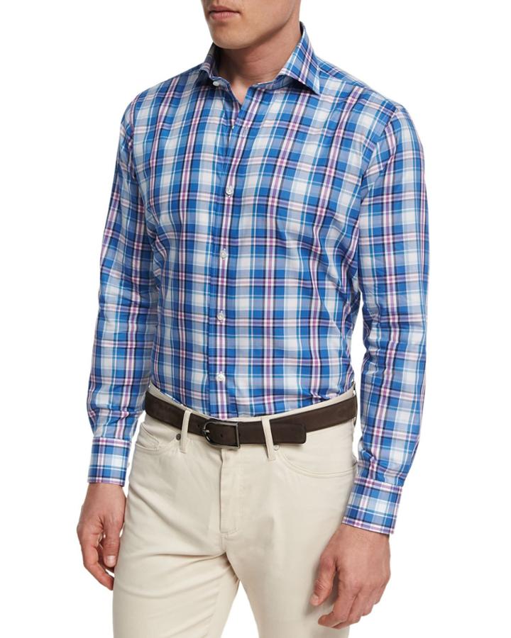 Collection Pianosa Plaid Sport Shirt, Dark Blue