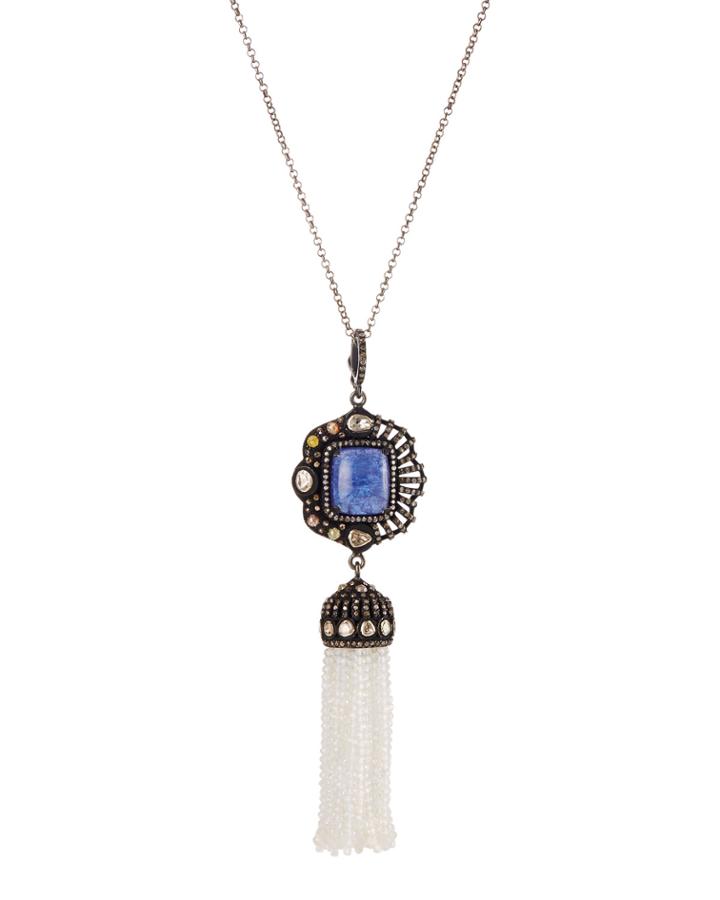Tanzanite And White Topaz Tassel Necklace