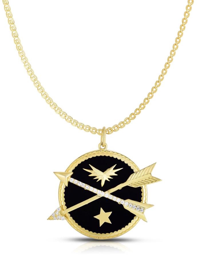 Enamel 2-arrow Pendant Necklace W/ Cubic Zirconia, Black