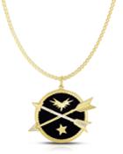 Enamel 2-arrow Pendant Necklace W/ Cubic Zirconia, Black