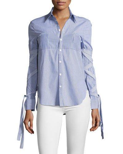 Striped Button-front Shirt W/