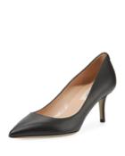Matte-leather Pointed-toe Kitten-heel Pumps