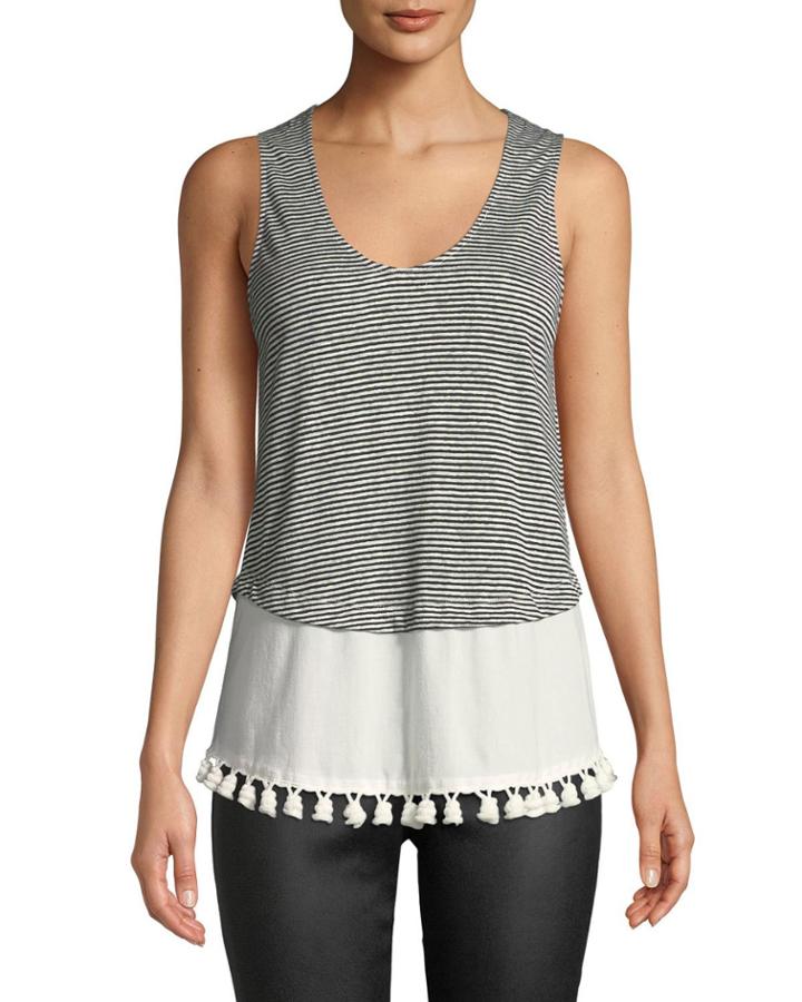 Tiered Scoop-neck Tank W/ Pompoms