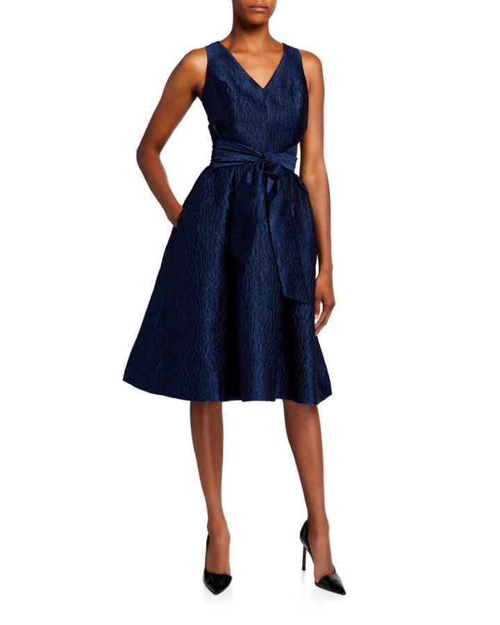 V-neck Sleeveless Jacquard Dress With