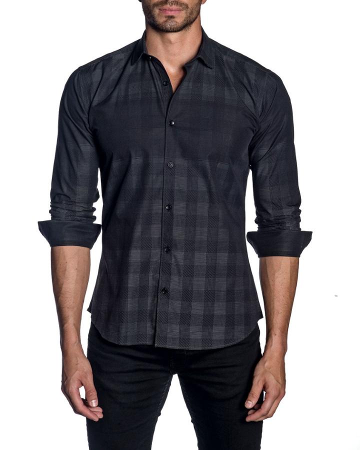 Men's Micro-check Long-sleeve Button-down