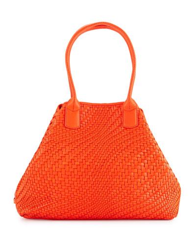 Lena Woven Leather Tote Bag, Citrus Red