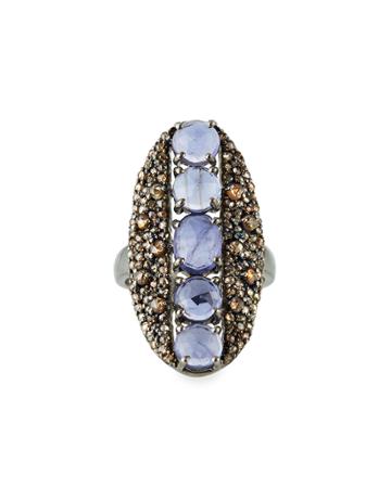 Stacked Iolite And Diamond-side Ring,