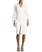 Crepe Bell-sleeve Cocktail Dress, White
