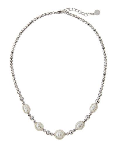 Allison Beaded Baroque Pearl Necklace, White