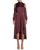 Mock-neck Cold-shoulder Silk High-low Gown