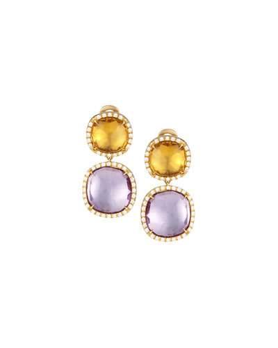18k Jaipur Sunset Citrine, Amethyst & Diamond Double-drop Earrings