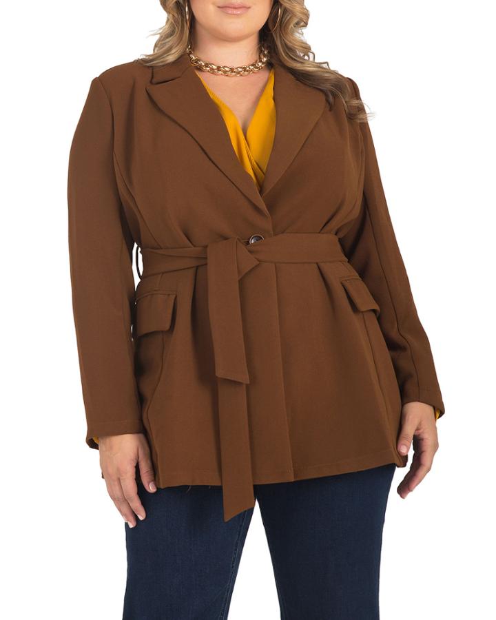 Plus Size Gina Crepe Belted Wrap Blazer