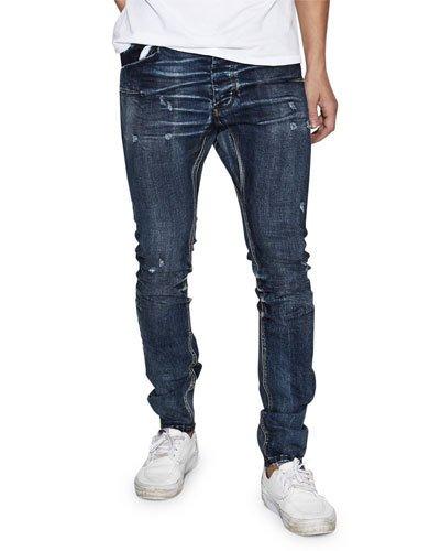 Mr. Bones Distressed Jeans, Indigo Empire