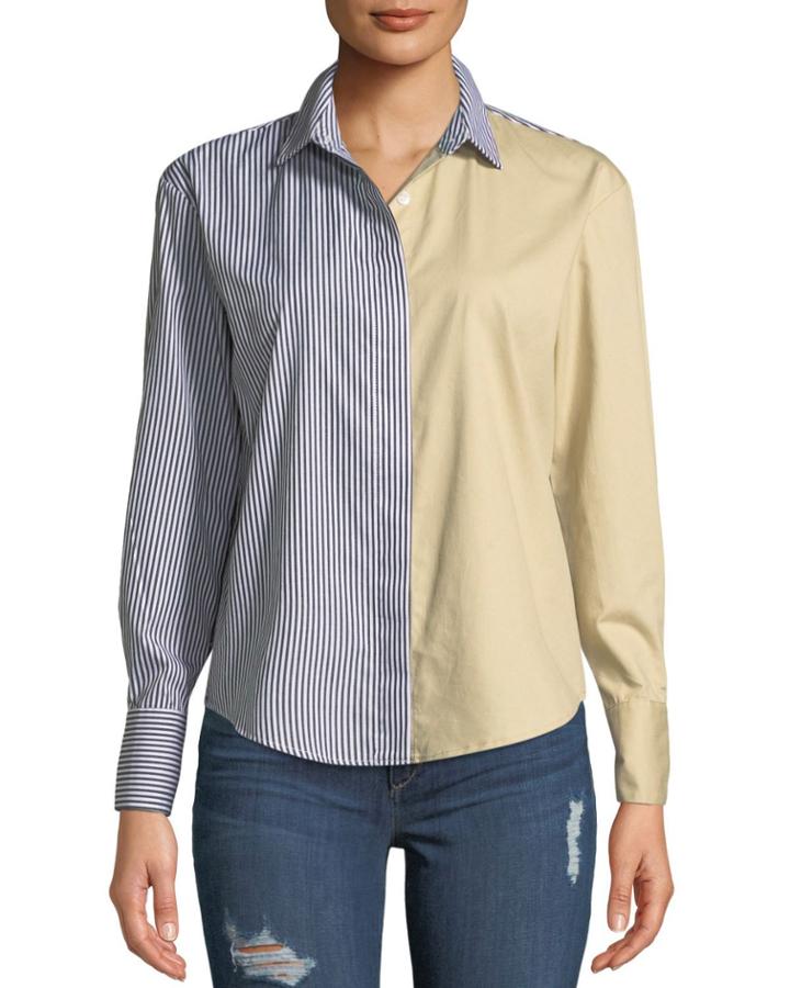 Colorblocked Button-front Blouse