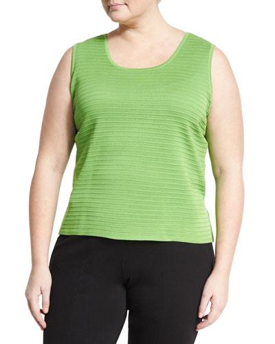 Scoop-neck Textured Knit Tank, Green,