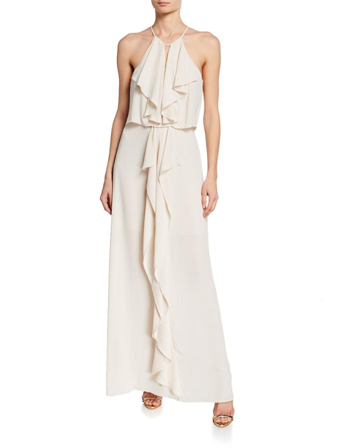 Georgette Ruffle Halter Gown