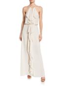 Georgette Ruffle Halter Gown
