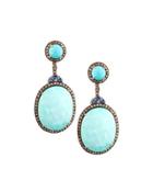 Turquoise, Sapphire & Champagne Diamond Drop Earrings