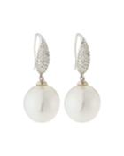 18k White Gold Diamond Pave & Pearl Earrings