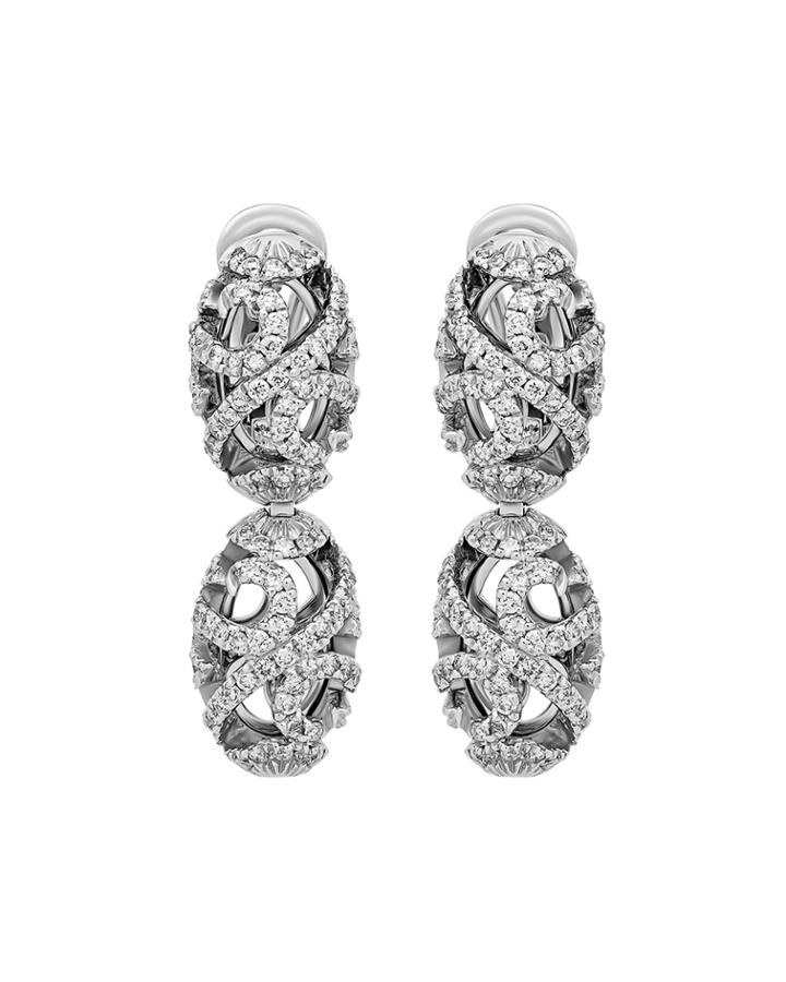 18k White Gold Diamond Domed-drop Earrings