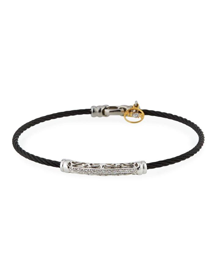 18k Filigree Diamond Bar & Cable Bracelet, Black