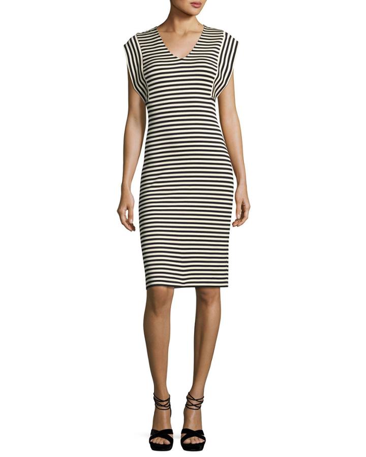 Striped V-neck Sheath Dress,