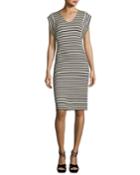 Striped V-neck Sheath Dress,