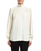 High-neck Button-down Blouse