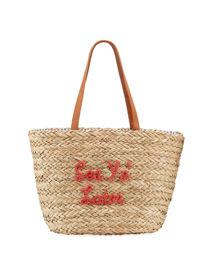 Straw Scripted Tote Bag, Red