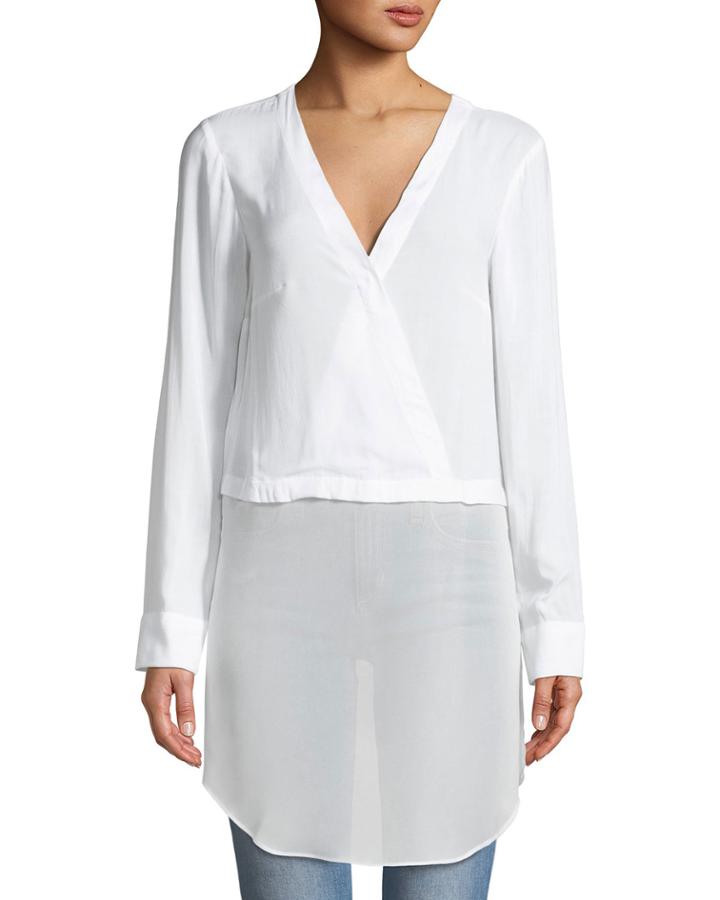 Faux-wrap Chiffon-hem Blouse