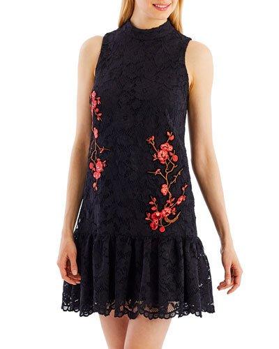 Embroidered-lace Mock-neck Dress