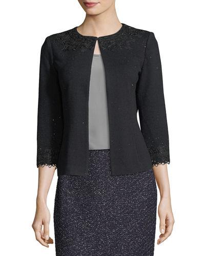 Jewel-neck Santana-knit Jacket