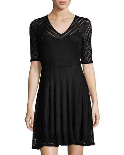 Mariko Half-sleeve Lace Dress, Black