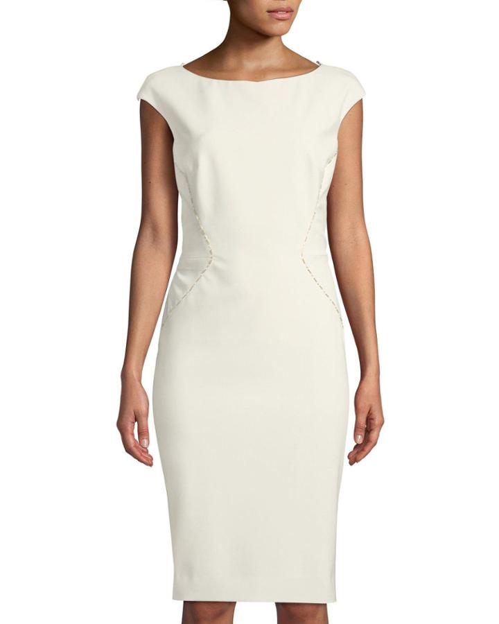 Beaded Split-back Cap-sleeve Cocktail Dress