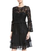 Lace & Chiffon Bell-sleeve A-line Dress